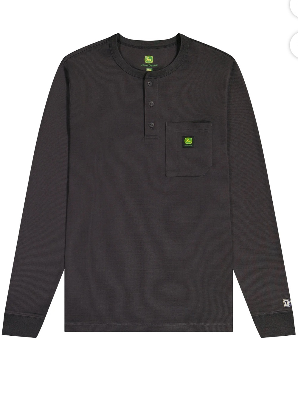 John Deere Men’s Black Long-Sleeve Henley Pocket Shirt - Picture 1 of 11